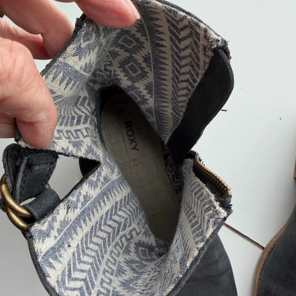 Roxy Charcoal Ankle Boots with Buckle Accents - Picture 8 of 15